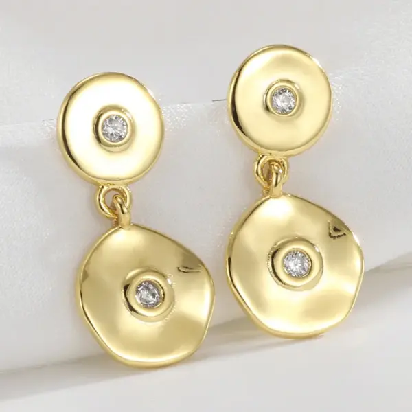 Wholesale 18K Gold Plated Copper Earrings For Women, Universal Electroplated Rhinestone Geometric Handmade Small Style Earrings For Women