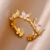 Wholesale 304 Stainless Steel Copper Star Bamboo Butterfly Electroplating PVD Coated Zircon 18K Real Gold Plated Elegant Lady Romantic Star Plating Butterfly Open Rings Rings