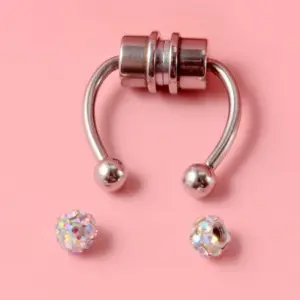 Magnet Nose Ring Steel Color-AB Rhinestone Ball / As Shown in the Figure