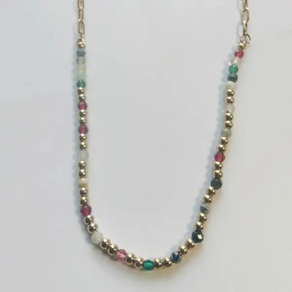 Wholesale 18K Gold Plated Colorful Beads 304 Stainless Steel Vacuum Electroplated Geometric Waterproof Non-Fading Hypoallergenic Bead Chain Necklace Unisex