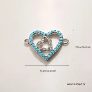 A983 Platinum Blue and White Zircon Double Pendant Heart