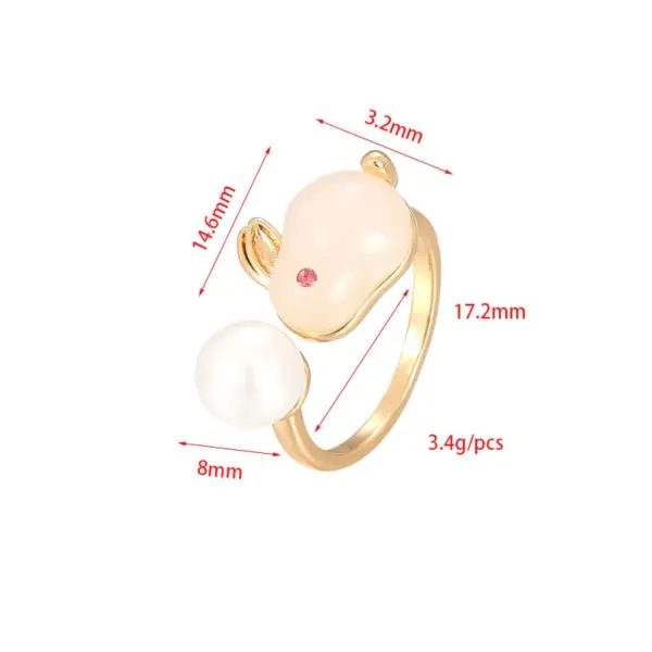 Wholesale Women’s Rabbit Ring In Electroplated Copper With Imitation Pearl Inlay, Simple Style
