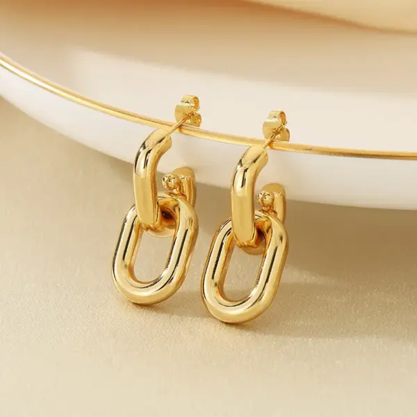 Wholesale Fashionable Geometric Pattern Stainless Steel 18K Gold Plated Hollow Chain Earrings For Women Versatile Daily Wear Jewelry
