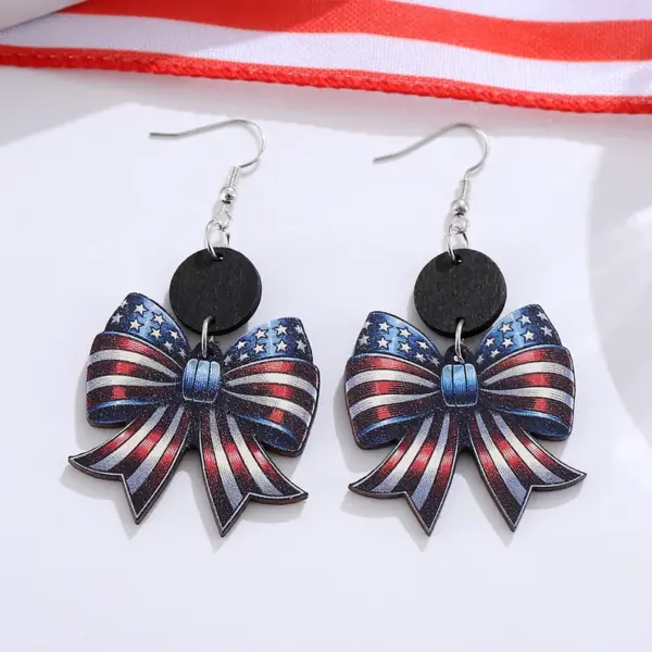 Wholesale Retro White Wood Bow Tie Print Drop Earrings For Women With 304 Stainless Steel Ear Pins