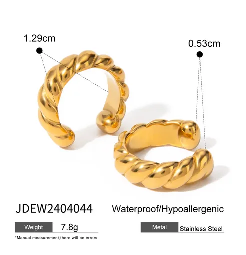 Wholesale 304 Stainless Steel C Shape Solid Color PVD Coated 18K Real Gold Plated Real Gold Plated 18K Gold Vacation Simple Style IG Style Waterproof Non Tarnish Asymmetrical Gold Ear Cuffs
