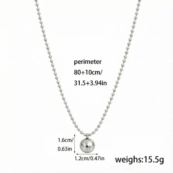 Wholesale 18K Gold Plated 304 Stainless Steel Vacuum Electroplating (In Furnace) Ball Handmade Good Luck Solid Round Bead Pendant Necklace For Women