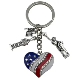 [White K Blue American Independence Day Pointed Diamond Heart Flag Statue of Liberty Keychain] - 14.5g - ER1654