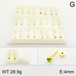 Gold / 4mm Ball White Diamond / 12 Pairs/Box