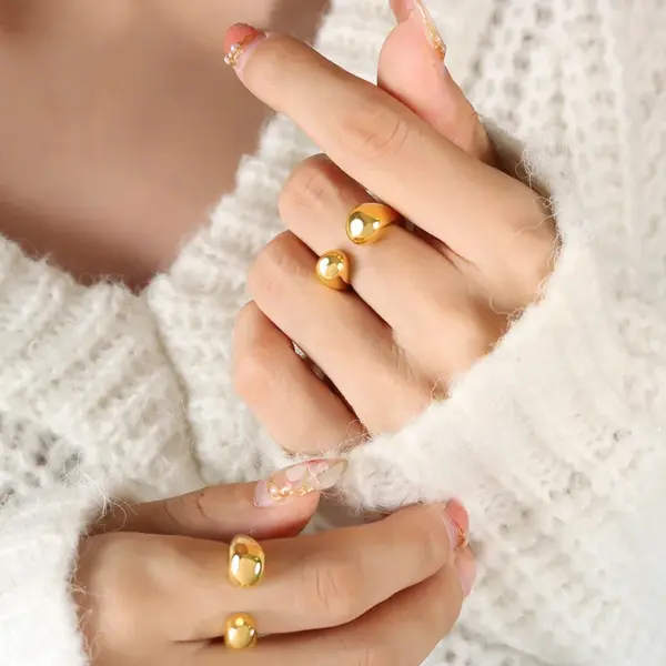 Wholesale PVD Coated Real Gold Plated 18K Gold Irregular Geometric 304 Stainless Steel Simple Style Waterproof Non Tarnish Open Ring