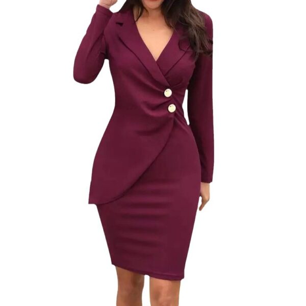 Wholesale Autumn Slim Butt Bottoming Button Breasted Professional Dress