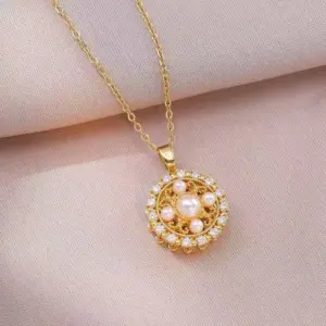 X0419 Gold Flower Rotating Necklace
