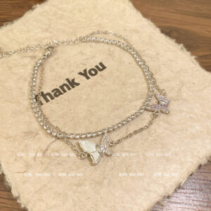 S483 silver-double layer diamond butterfly bracelet