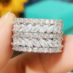 Wholesale Geometric Claw Setting Ring For Women In Copper With White K Water Plating And Zircon Inlay