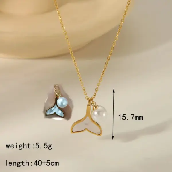 Wholesale 304 Stainless Steel Copper 18K Gold Plated Beach Simple Style Inlay Starfish Shell Fish Tail Artificial Pearls Zircon Pendant Necklace