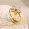 Wholesale Elegant Open Cast Stainless Steel 18K White Shell Flower Ring For Women Luxury Minimalist Geometric Pattern All Seasons