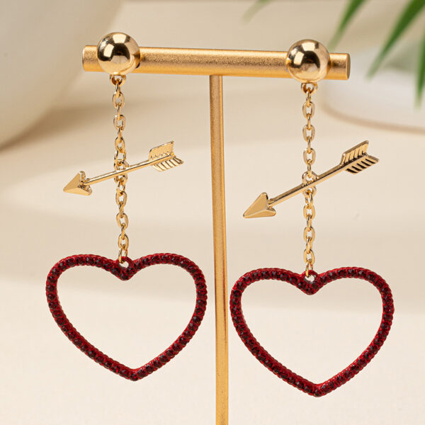 Wholesale Red Love Earrings Pierce Heart with One Arrow Advanced Qingdao Jewelry Ladies Valentine's Day Gift