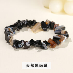 Natural black agate gravel bracelet / 5-8mm