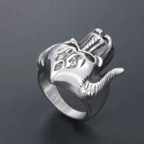 oly-a9bc5c1424c942b1c76dc39eaa6434cf Wholesale Retro Titanium Steel Monster Ring Unique Creative Horned Dominant Finger Ring For Men Cartoon Pattern Polished Skull Head