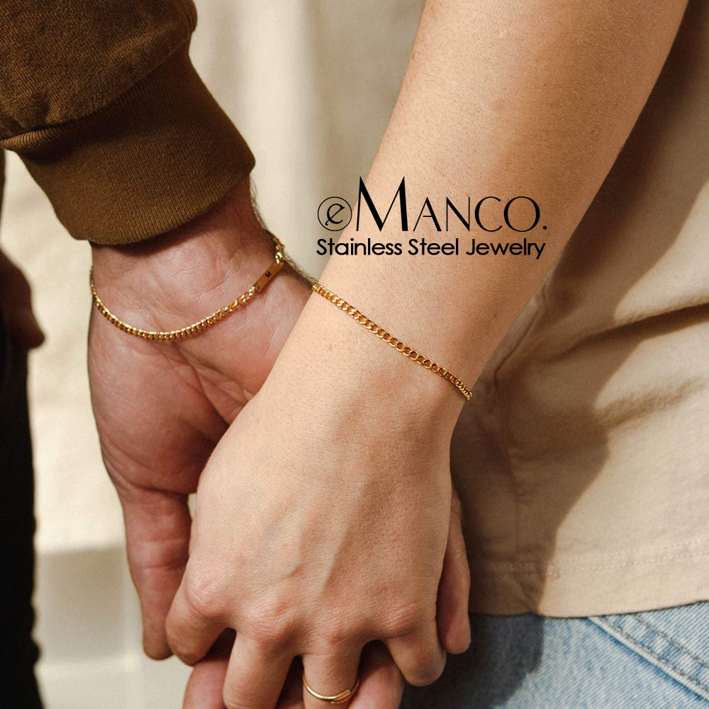 Wholesale Emanco Stainless Steel Gold-Plated Bracelet Fashionable Cuban Chain Bracelet Cross-Border New Product Engraved Hand Jewelry