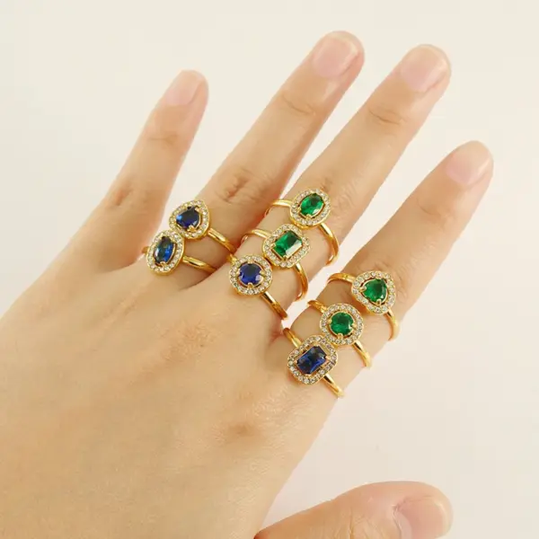 Wholesale PVD Coated 18K Gold Plated Square Water Droplets Heart Shape Stainless Steel Shiny Waterproof Non Tarnish Open Ring