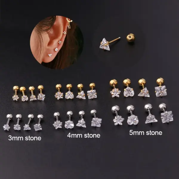 Wholesale 316L Stainless Steel Zircon Ear Cartilage Rings & Studs Geometric Waterproof Non Tarnish Surgical Steel Women'S