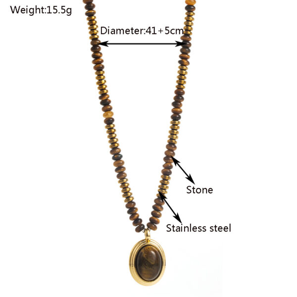 Wholesale Natural Tiger's Eye Necklace Niche Advanced Sense Maillard Style Necklace Geometric Retro Titanium Steel Clavicle Necklace