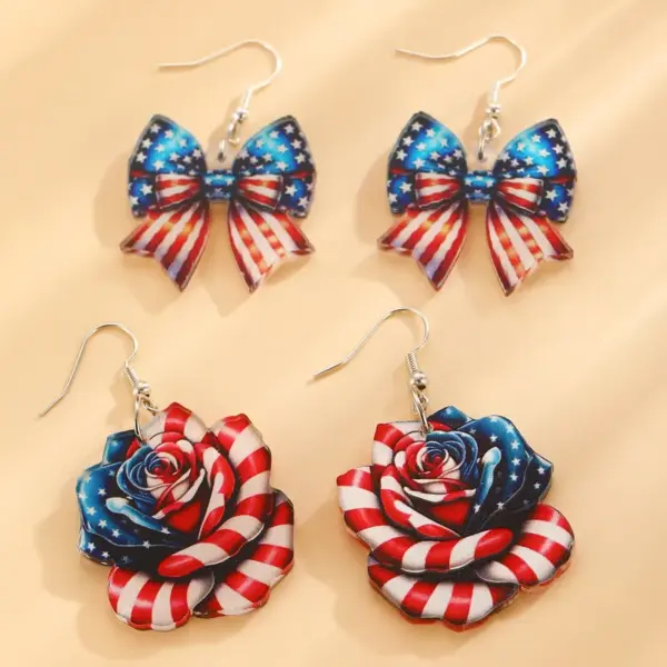 oly-a9e981fc6cb8a906c13a1558ce9665ec Wholesale 1 Pair Vintage Style Classic Style American Flag Flower Bow Knot Acrylic Drop Earrings