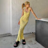 Wholesale Summer French Floral Print Suspender Dress, Sweet and Fresh Beach Dress, Long Fishtail Skirt, Milk Silk