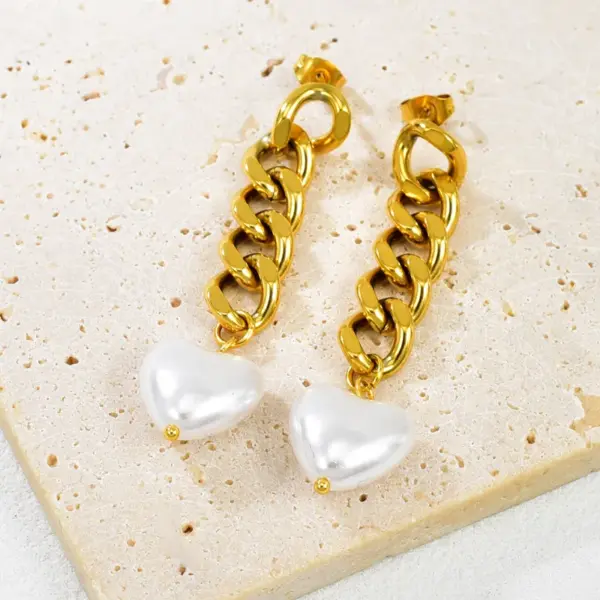 Wholesale Women Irregular Drop Earrings Electroplated 304 Stainless Steel 18K Gold Plated 0.03-0.05µm Pearl Inlay