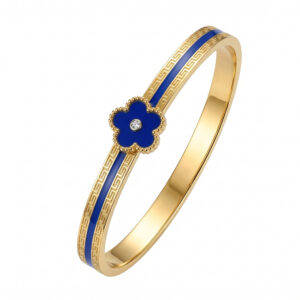 Five-flower sapphire blue glue tape with diamonds / True gold plating in full-body stainless steel furnace