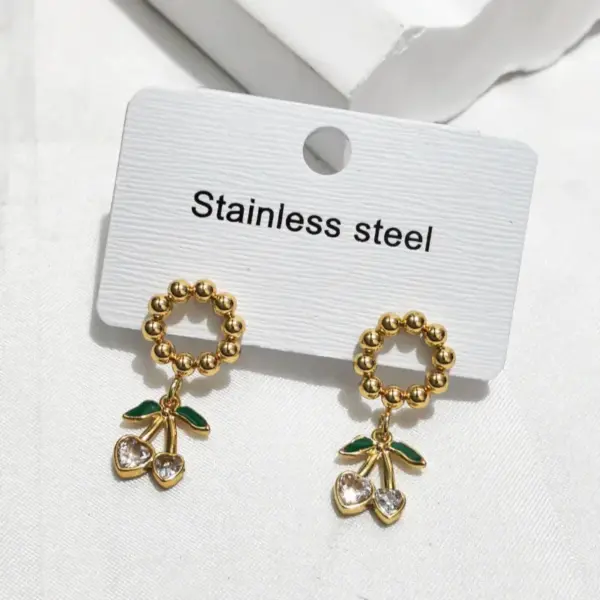 Wholesale Water Plated Imitation Gold Cherry 304 Stainless Steel Earrings For Women New Fashion Elegant Stud Earrings Circle For Shopping