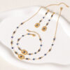 Wholesale Titanium steel, stainless steel, natural lapis lazuli bracelet, tassel earrings, necklace