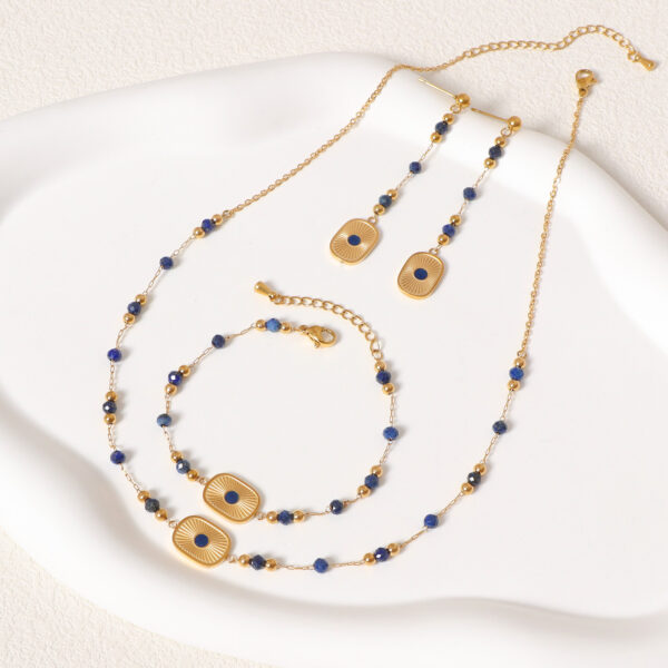 Wholesale Titanium steel, stainless steel, natural lapis lazuli bracelet, tassel earrings, necklace