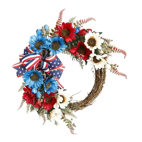 Wholesale American Independence Day Patriotic Wreath Door Hanging Wreath Front Door Decoration Flag Wreath Holiday Bunting