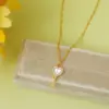Wholesale 304 Stainless Steel Copper 18K Gold Plated Chain Heart Shape Key White Shell Zircon Pendant Necklace