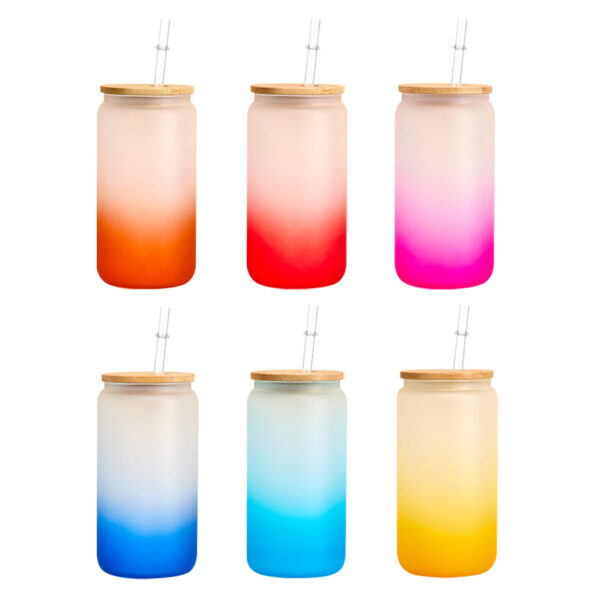 Wholesale Sublimation Mason Glass 12 oz16oz Coke Cup Cans Frosted Straws Single and Double Glass Bamboo Cover Cup