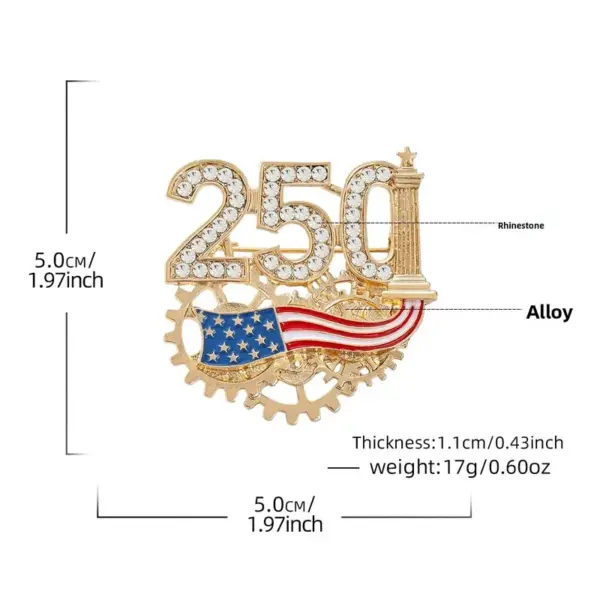 Wholesale United States Flag Brooch Pin In Zinc Alloy With Diamond Craft, Perfect For Independence Day