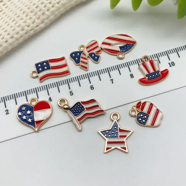 Wholesale 75th National Day American Flag Pendant DIY Earrings Alloy Star Heart-shaped Jewelry Accessories Bowknot Shell Cloud