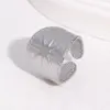 Wholesale 18K Gold Plated 304 Stainless Steel Vacuum Electroplating (In Furnace) Open Ring For Women Wide Version Eight-Pointed Star Waterproof Non-Fading Titanium Steel Jewelry