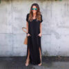 oly-aa985d6a2a2a1c8317e1f238f11234ab Wholesale Long Dress Summer V-Neck Pocket Split Dress