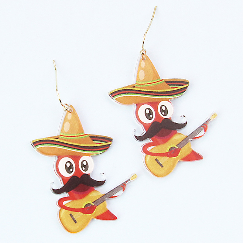 Wholesale Manufacturers supply two-dimensional hip hop Carnival chili Guitar Man Rock wind Western Denim acrylic earrings