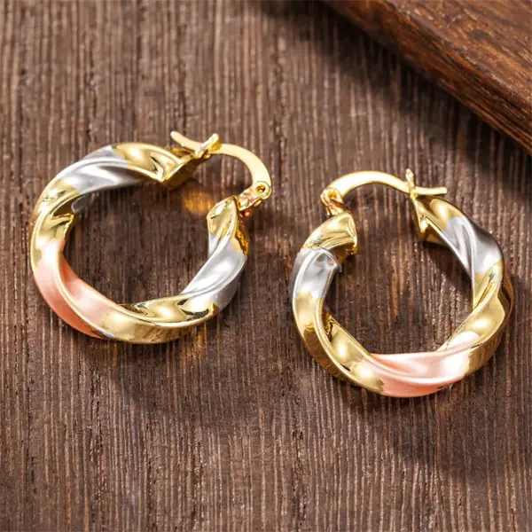 Wholesale Three-dimensional Geometric Earrings For Women In Copper With KC Golden Water Plating And 0.03µm Thickness