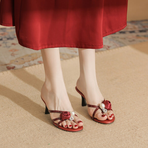 oly-aabf95556979d25d506dab53269d310a Wholesale High Heel Slippers Women’s Thin Heel Summer Outdoor Wear Flip-on Sandals Red Rose Sandals
