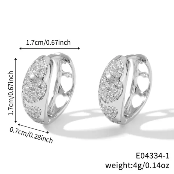 Wholesale Fashionable Geometric Heart Shaped Zircon Half Hollow Polished Copper Earrings Neutral Cute Style Women's Accessory Birthday Gift