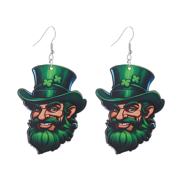 oly-ab0fcce40bbd752d86eaf70f497293da Wholesale st. Parcret festival earrings Green lucky grass rainbow hat beard Irish wooden earrings tide