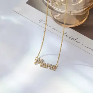 Wholesale Mama Letter Titanium Steel Plating Rhinestones Necklace