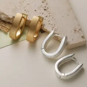 Wholesale Brushed Geometric Earrings For Women In Copper With 18K Real Gold Plated Water Plating And 0.03µm Thickness