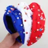 Wholesale Wide Fabric Headband With Pearls And Rhinestones, American Independence Day Flag Colors, Holiday Party Hair Accessories For Women