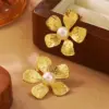 Wholesale 304 Stainless Steel Plastic Flower Electroplating Imitation Gold Sweet Ear Studs
