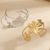 Wholesale 304 Stainless Steel Solid Color PVD Coated Natural Stone Titanium Steel 18K Gold Real Gold Plated Cute Modern Style Shiny Waterproof Non Tarnish Surgical Steel Bangle